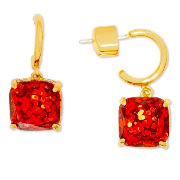 kate spade Jewelry - Kate Spade ♠️ New York huggie hoop red glitter drop n dangle earrings
